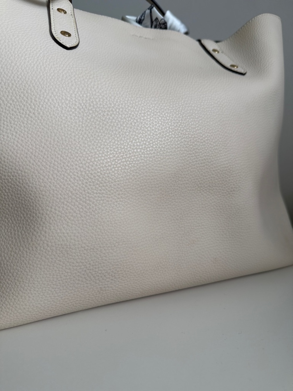 Coach Pebbled Chalk Leather Town Tote with Brown Pouch and a scarf accent - Picture 6 of 13